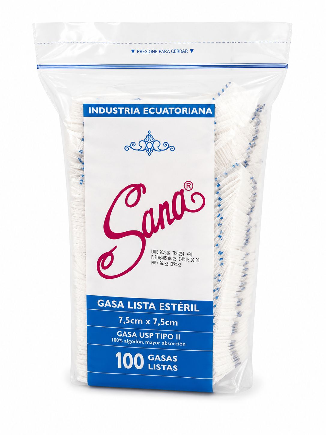 GASA LISA ESTERIL 7.5 X 7.5 CM